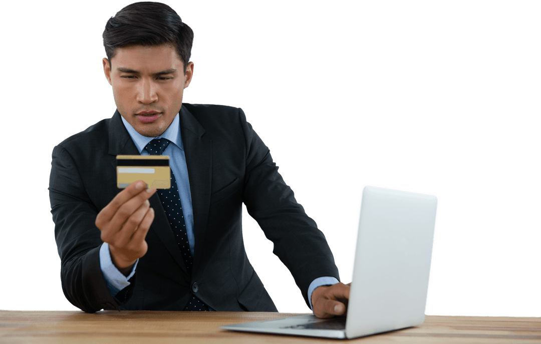 Business Professional Holding Credit Card with Transparent Background