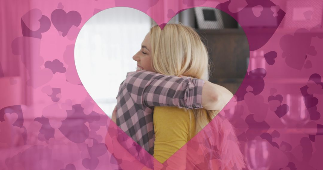 Caucasian Mother and Daughter Hugging with Heart Overlay