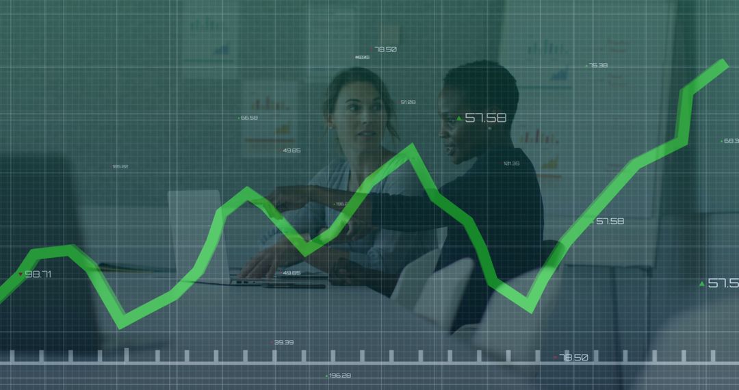 Diverse coworkers analyzing financial data with growth chart overlay - Free Images, Stock Photos and Pictures on Pikwizard.com