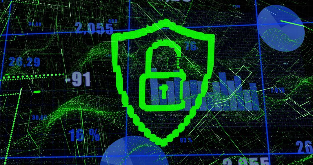 Digital Security Concept with Padlock and Data Processing Graphic
