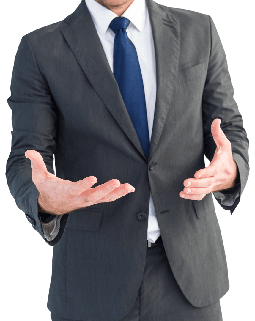 Transparent Businessman Gesturing with Confident Hands