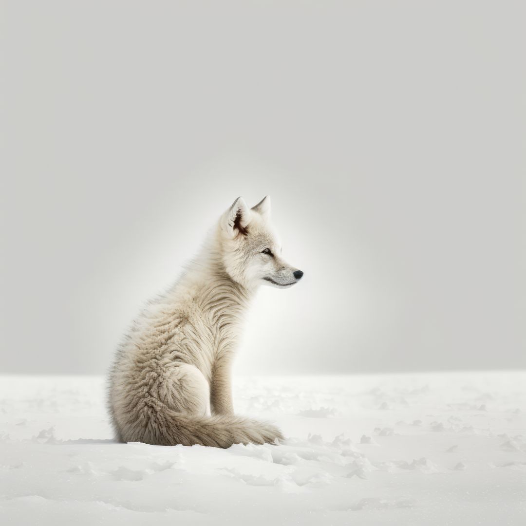 Solitary Arctic Fox Sitting in Snowy Landscape - Free Images, Stock Photos and Pictures on Pikwizard.com