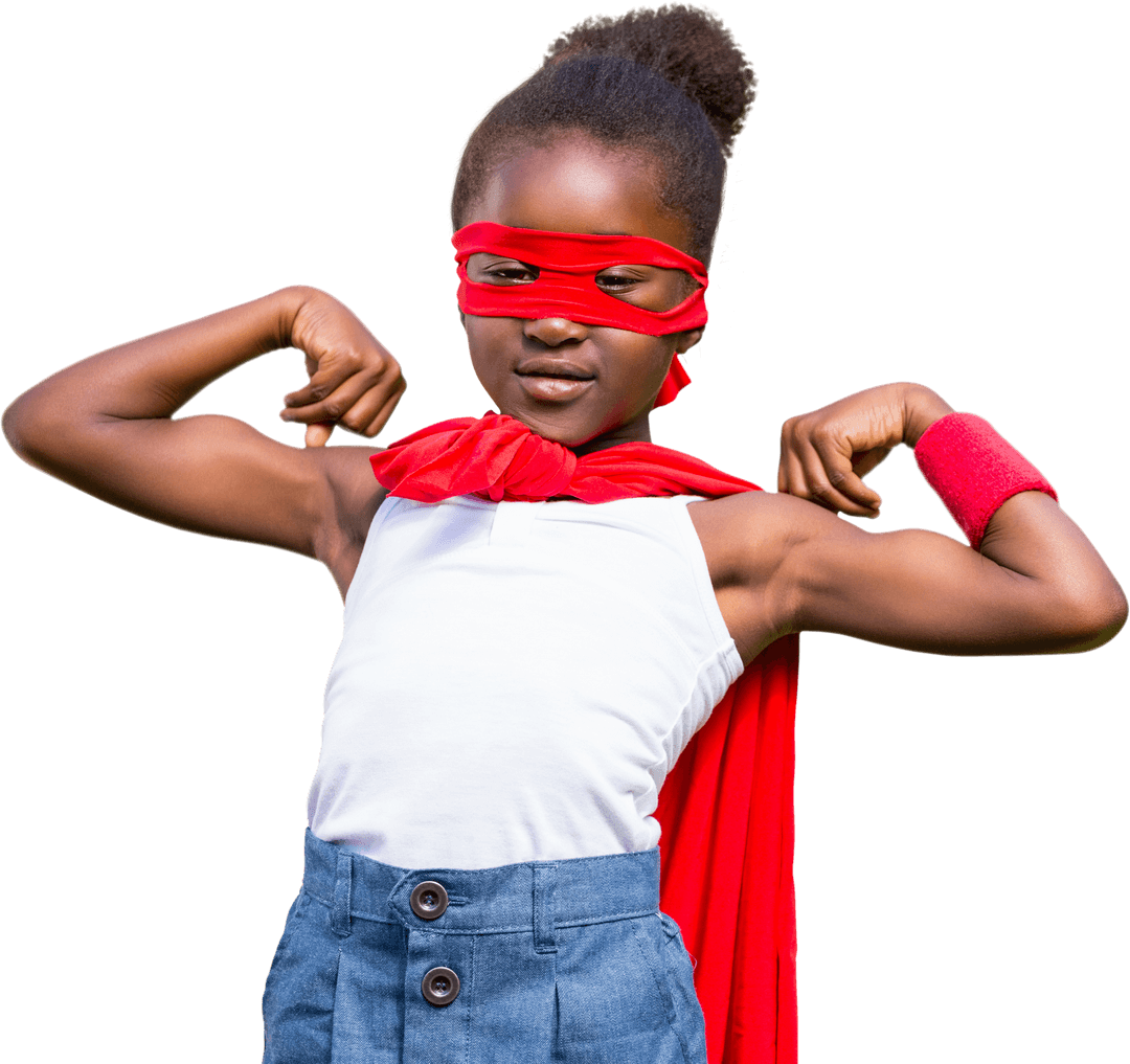 Transparent Superhero Girl Flexing Playful Muscles for Fun Creativity