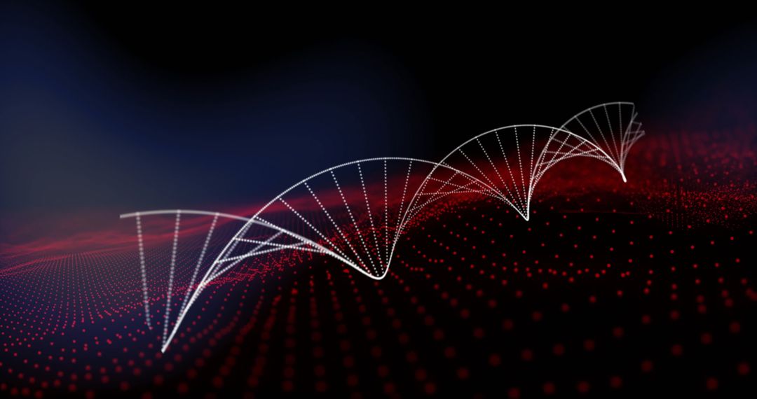 Futuristic DNA Strand Over Digital Red Dots