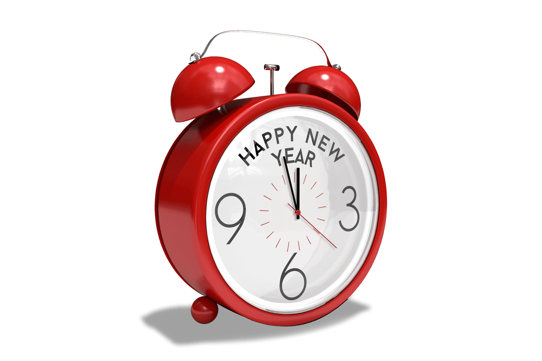 Transparent Red Alarm Clock with Happy New Year Message