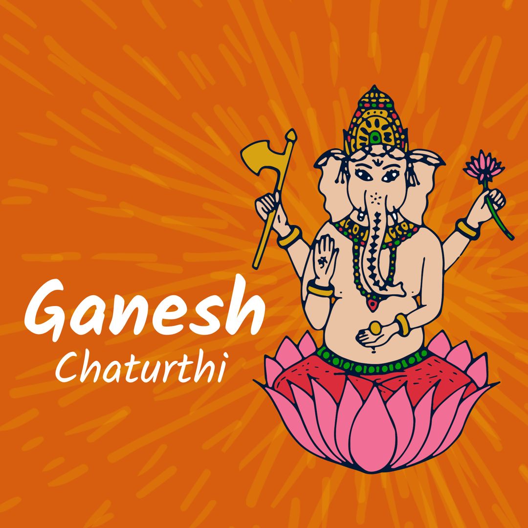 Colorful Ganesha Illustration on Lotus for Ganesh Chaturthi Celebration