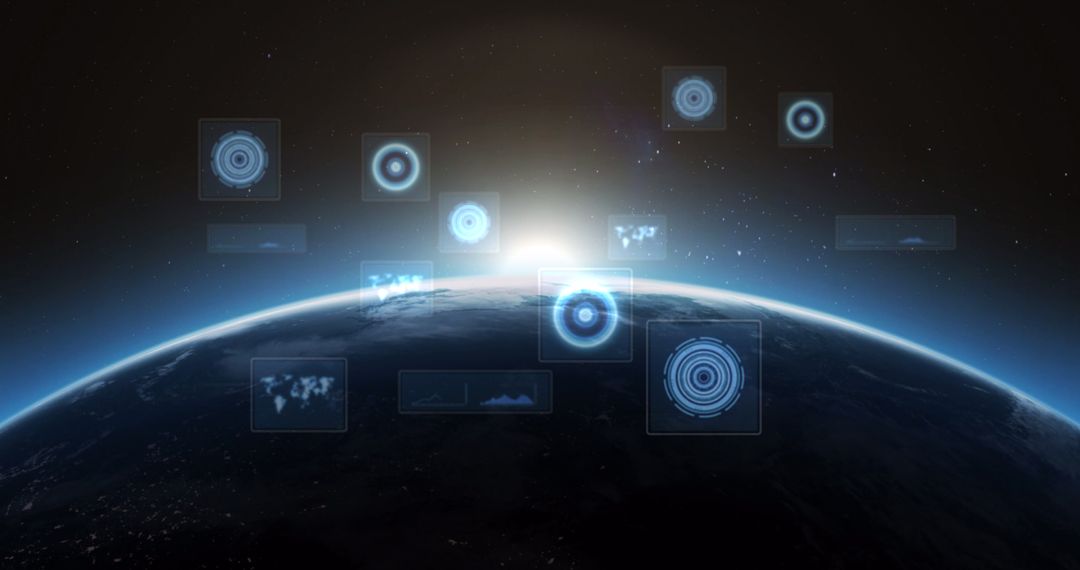 Futuristic Global Data Scanning Interface on Earth's Horizon