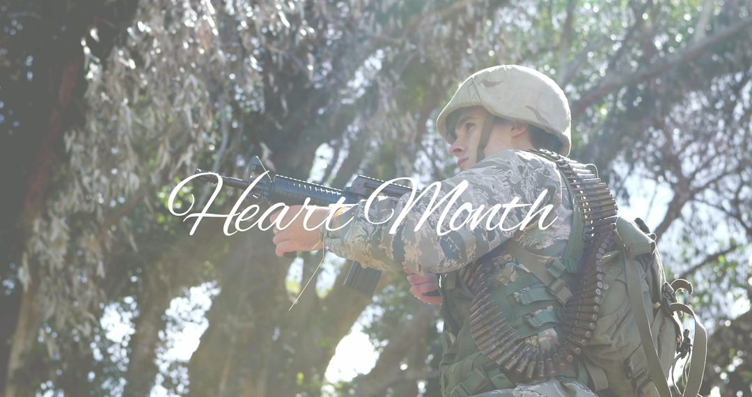 Military Soldier Prepared Amidst Forest Scenery