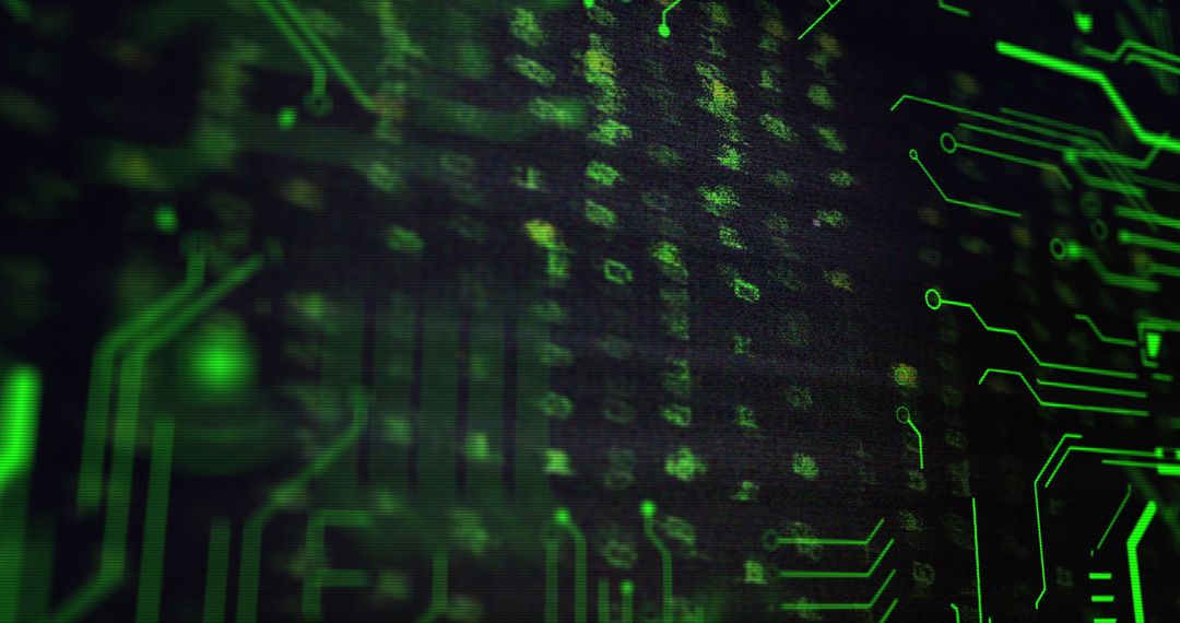 Green Circuit Board with Digital Data Overview