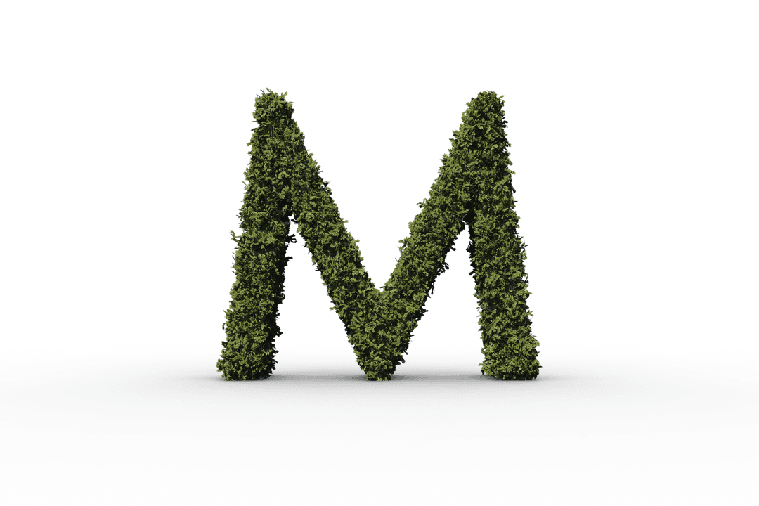 Greenery Letter M Shape Made of Lush Foliage on Transparent Background