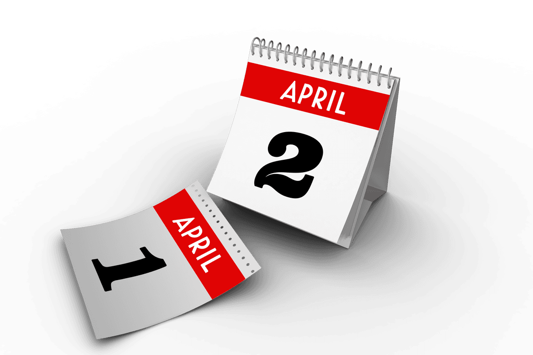 April 1st and 2nd Calendar Pages on Transparent Background