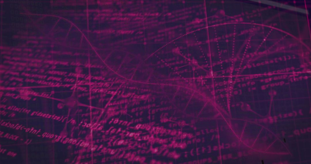 Futuristic DNA Helix Interwoven With Digital Code