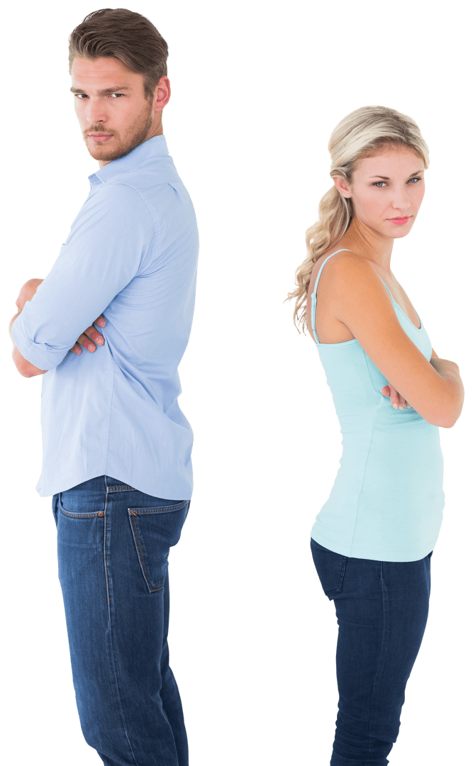 Transparent Image of Upset Couple with Arms Crossed in Conflict
