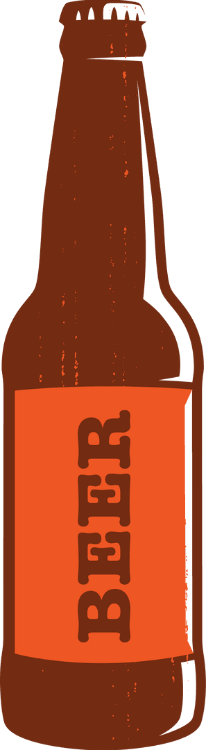 Stylized Brown Beer Bottle with Distressed Orange Label on Transparent Background