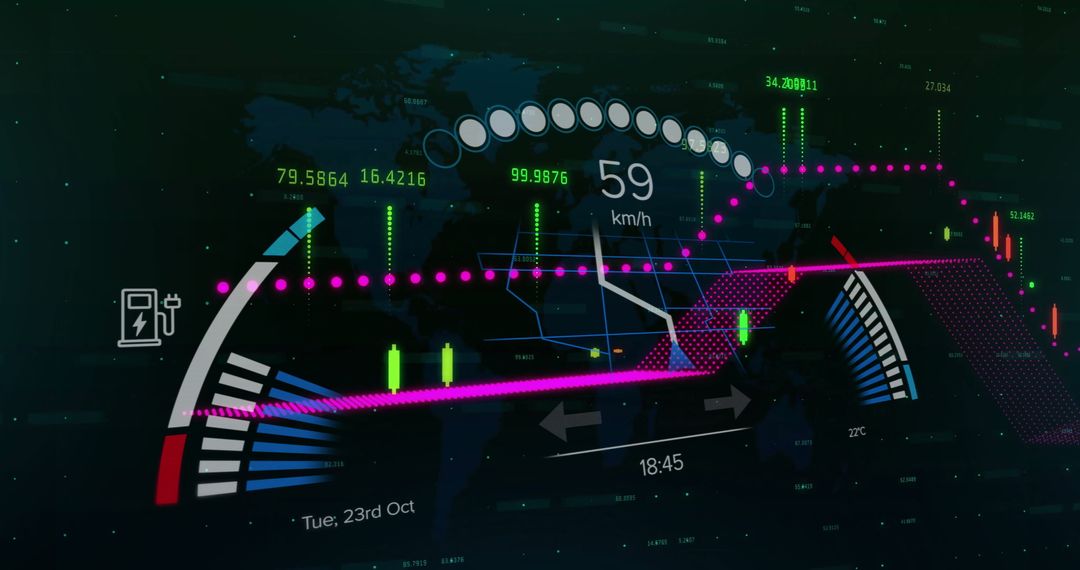 Futuristic Dashboard Display with HUD and Analytics Visualization