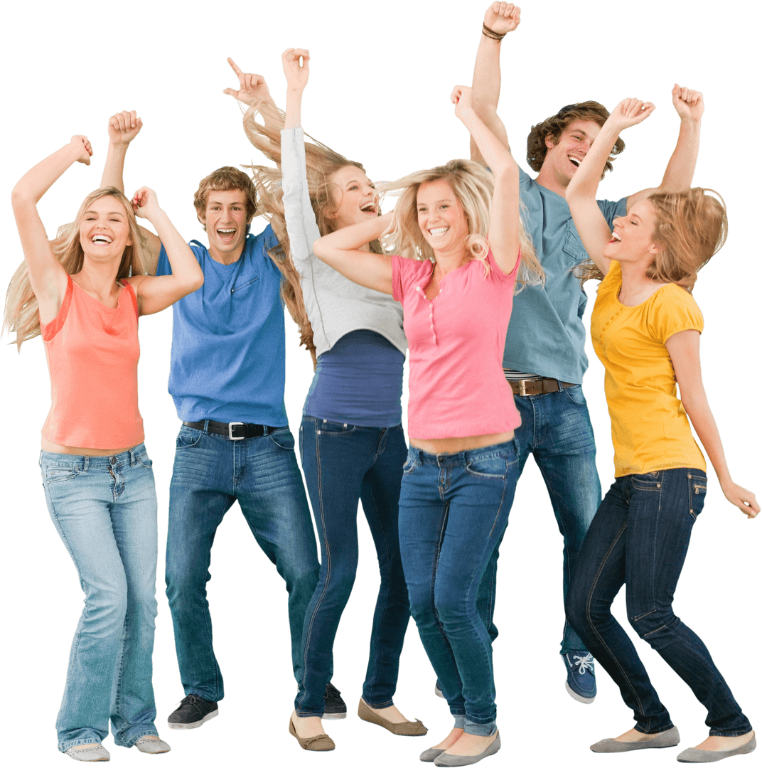 Transparent Group of Friends Celebrating Joyfully with Enthusiasm