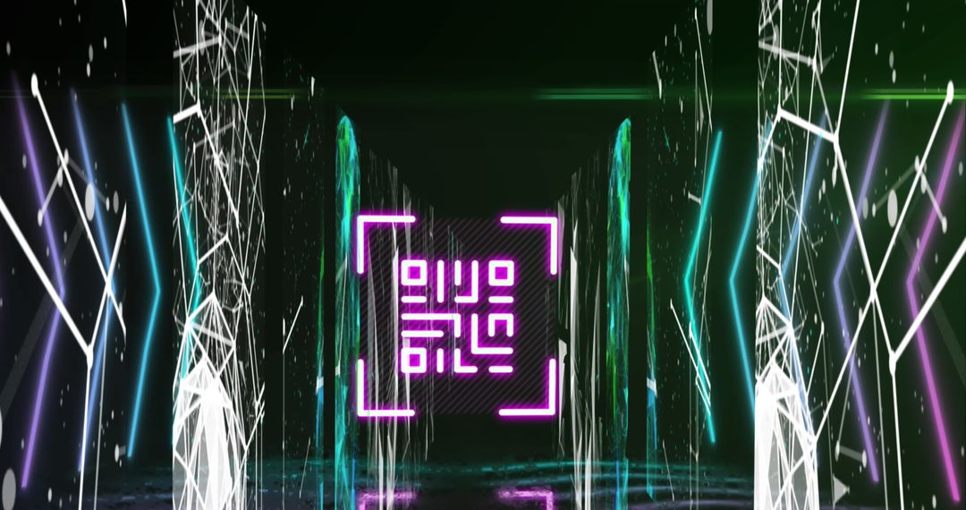 Glowing Neon Frame in Futuristic Digital Corridor