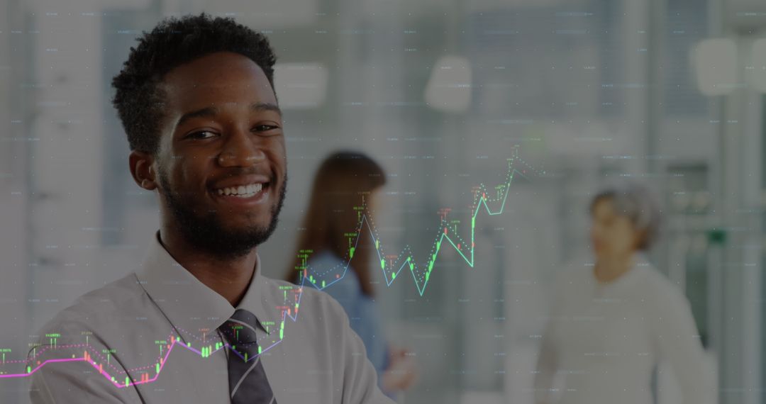 Smiling Businessman with Financial Graph Overlay