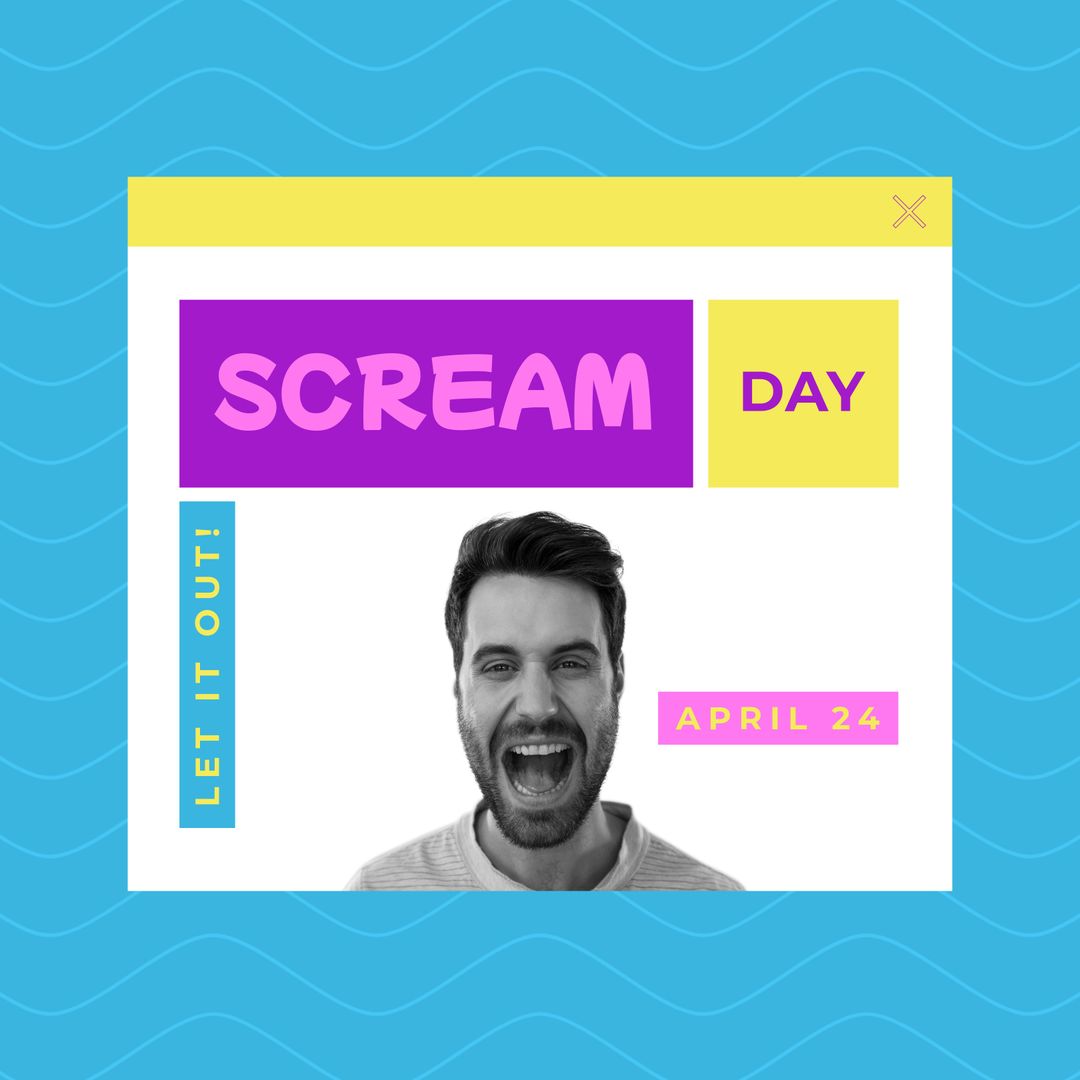 Scream Day Promotion with Excited Man Celebrating on April 24 - Download Free Stock Templates Pikwizard.com