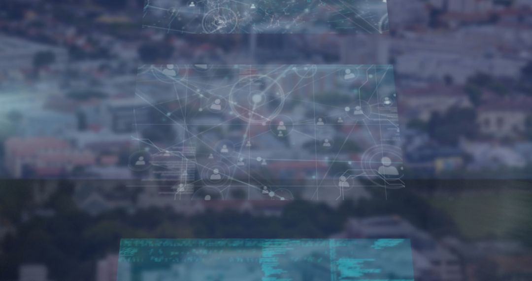 Futuristic Digital Interface with Global Connections Overlaying Landscape