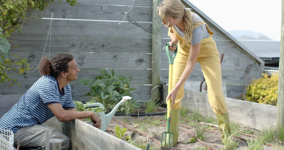 Couple Gardening in Backyard with Raised Beds - Free Images, Stock Photos and Pictures on Pikwizard.com