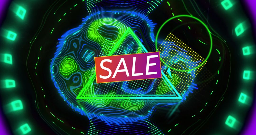 Digital Neon Sale Banner With Abstract Shapes