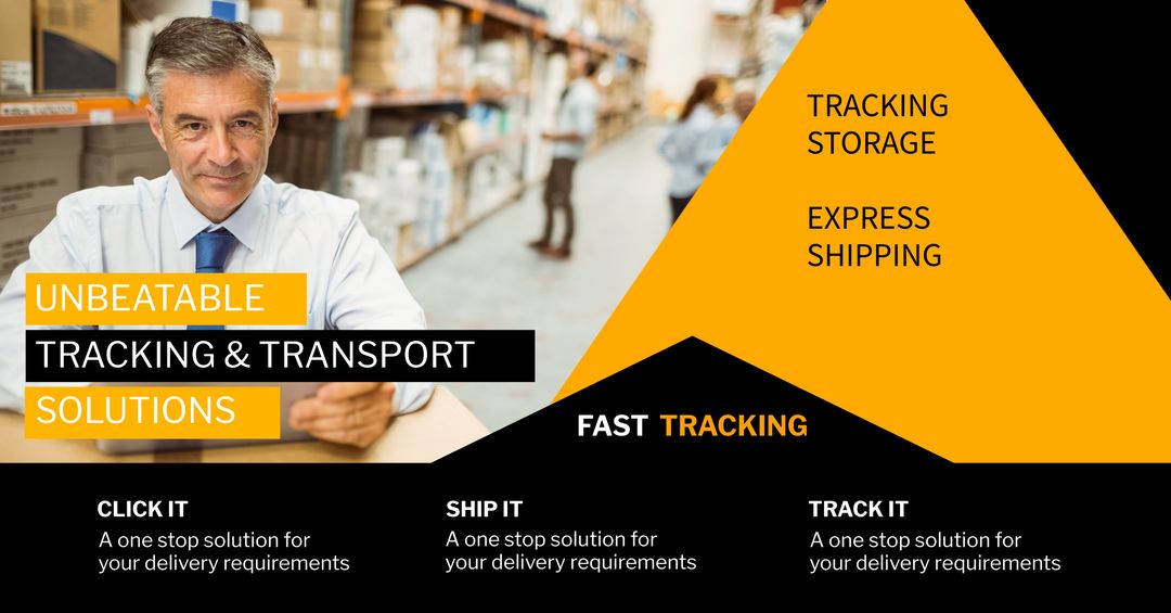 Logistics solutions with professional businessman in warehouse