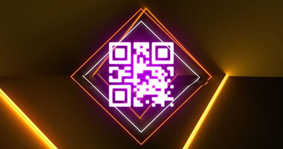 Glowing QR Code on Neon Geometric Background