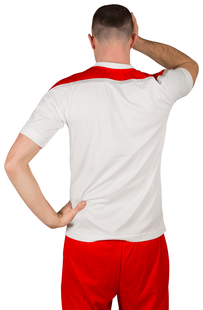 Disappointed Soccer Player in White and Red Uniform Transparent Background
