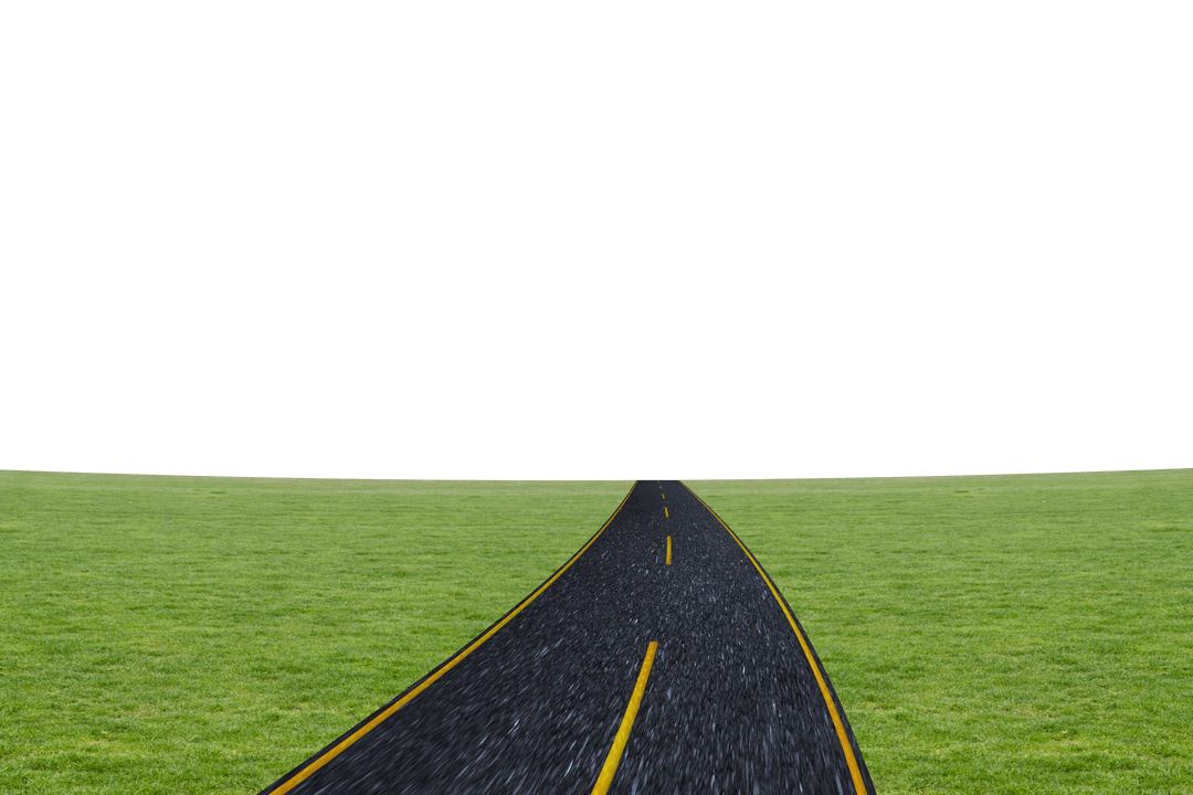 Endless Asphalt Road Through Green Meadows on Transparent Background