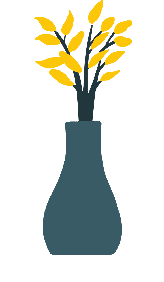 Minimalist Vase with Yellow Leaves on Transparent Background