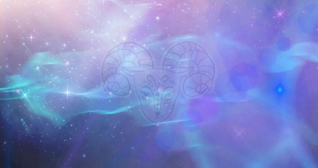 Aries Zodiac Symbol against Starry Nebula Background
