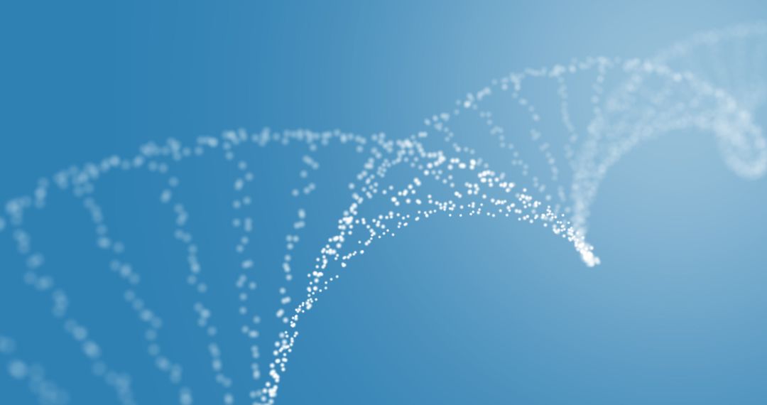 3D White DNA Strand with Dots Against Blue Background