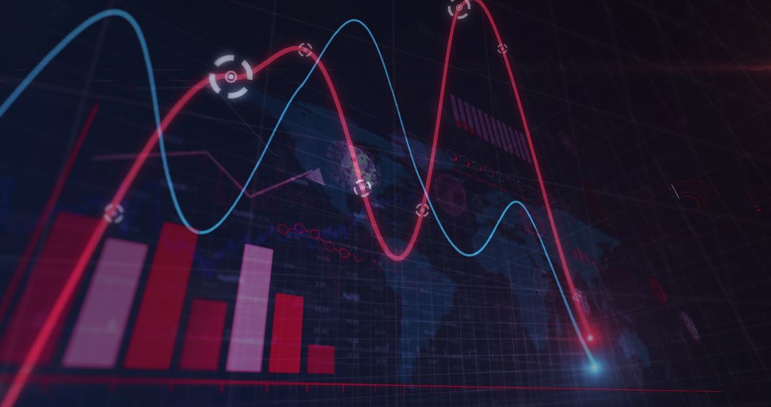 Digital Virus Cells Overlay on Statistical Graphs and Trends