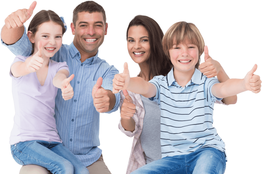 Smiling Transparent Family Giving Thumbs Up Together