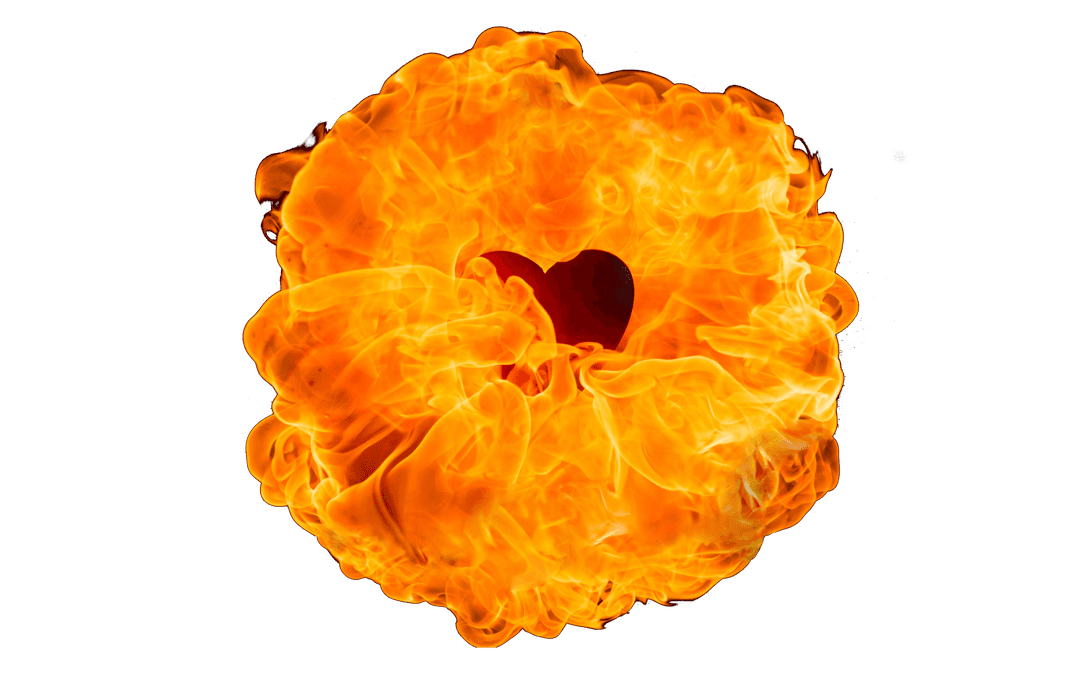 Heart Shaped Flame on Transparent Background in Vibrant Colors
