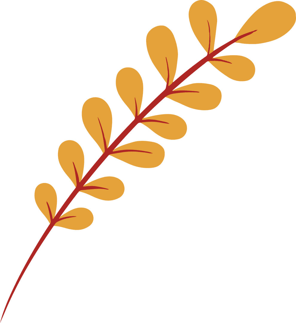 Flat Botanical Design with Golden Leaves on Transparent Background