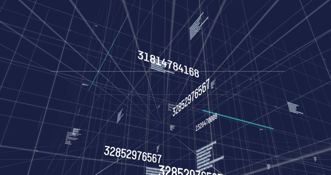 Abstract Futuristic Wireframe with Floating Digital Numbers