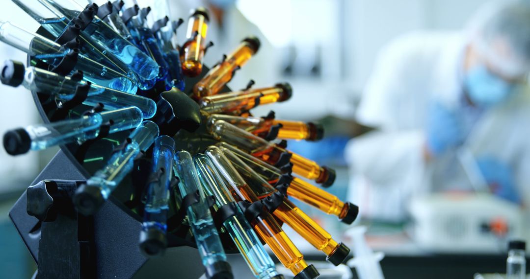 Close-up of Multicolored Test Tubes in Science Laboratory