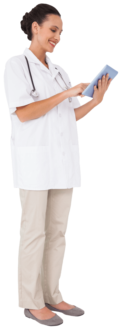 Transparent Image of Confident Nurse Using Digital Tablet