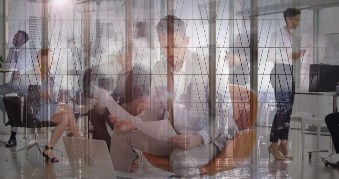 Corporate Synergy: Business Team Collaborating Amidst Urban Dynamics