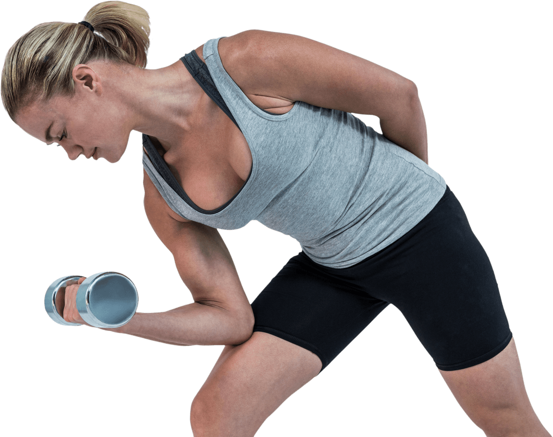 Transparent Muscular Woman Exercising with Dumbbells