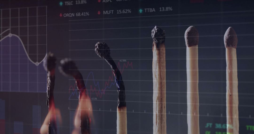 Burnt Matches Over Stock Graph: Symbol of Financial Risk and Decline