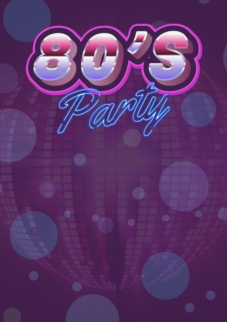 Retro 80s Party Invitation with Disco Ball and Neon Sign