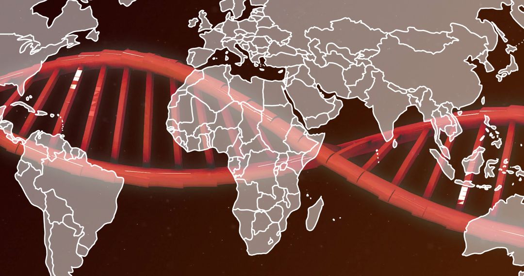 DNA Double Helix Superimposed on World Map Representing Global Science