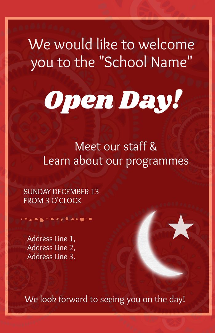 School Open Day Invitation with Festive Red Background - Download Free Stock Templates Pikwizard.com