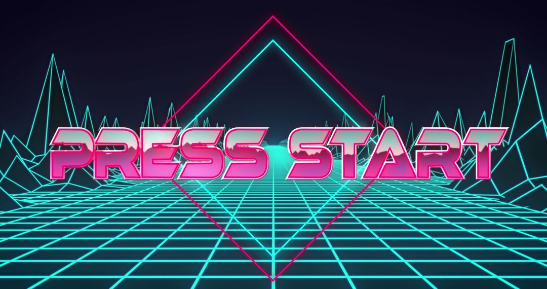 Retro Futuristic Press Start Text Digital Concept