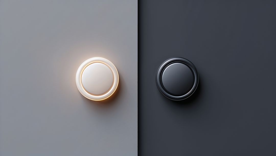 Illuminated dual buttons on minimalist two-tone website backdrop