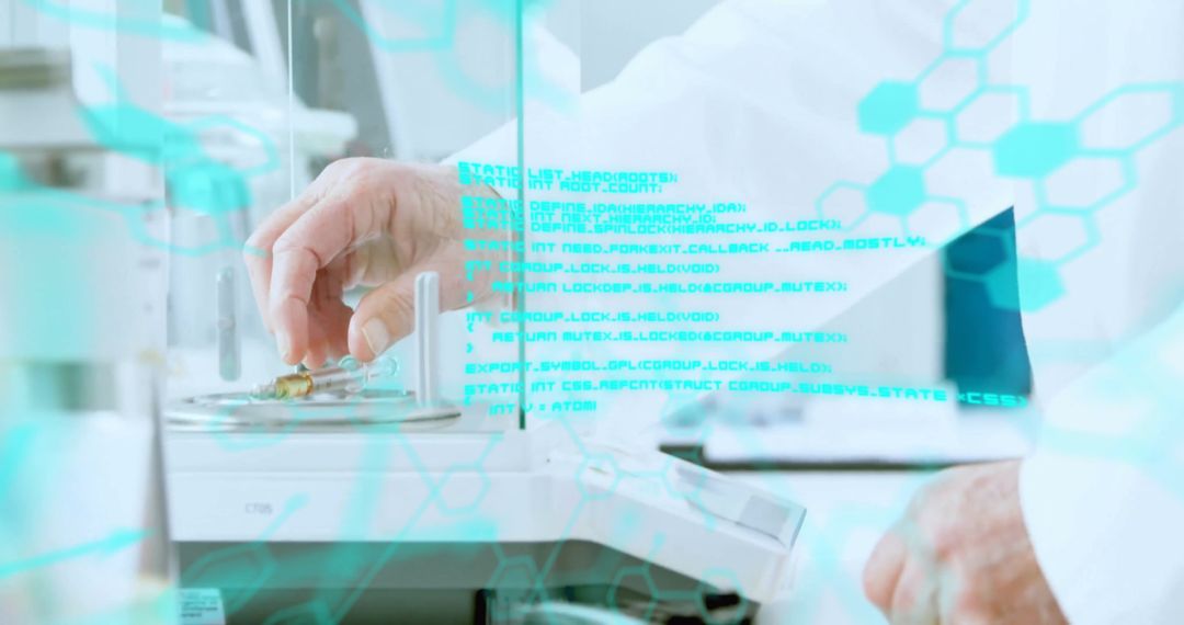 Scientist Analyzing Data in Modern Laboratory with High-Tech Overlay