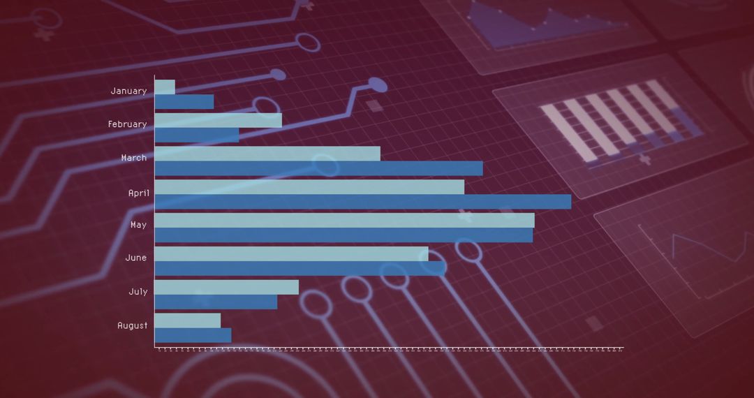 Monthly Data Bar Chart Overlay Technology Background